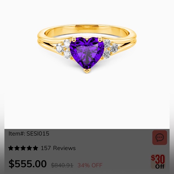 10k Gold Ring with heart amethyst Gemstone - Picture 7 of 8